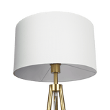 Sway Brassed Gold Floor Lamp with On/Off Switch Triple Legs White Fabric Shade by Ashcroft Imports at Eve Furniture