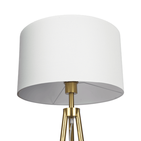 Sway Brassed Gold Floor Lamp with On/Off Switch Triple Legs White Fabric Shade by Ashcroft Imports at Eve Furniture