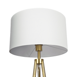 Sway Brassed Gold Floor Lamp with On/Off Switch Triple Legs White Fabric Shade by Ashcroft Furniture at Eve Furniture