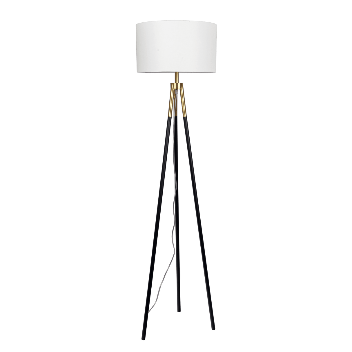Sway Brassed Gold Floor Lamp with On/Off Switch Triple Legs White Fabric Shade by Ashcroft Imports at Eve Furniture