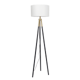 Sway Brassed Gold Floor Lamp with On/Off Switch Triple Legs White Fabric Shade by Ashcroft Imports at Eve Furniture