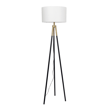 Sway Brassed Gold Floor Lamp with On/Off Switch Triple Legs White Fabric Shade by Ashcroft Imports at Eve Furniture