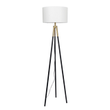 Sway Brassed Gold Floor Lamp with On/Off Switch Triple Legs White Fabric Shade by Ashcroft Furniture at Eve Furniture