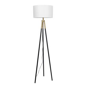 Sway Brassed Gold Floor Lamp with On/Off Switch Triple Legs White Fabric Shade by Ashcroft Furniture at Eve Furniture