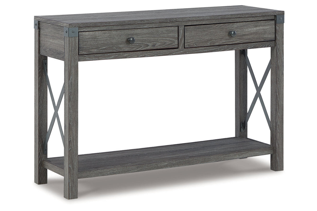 Freedan Grayish Brown Lift-top Coffee Table, 2 End Tables and Console