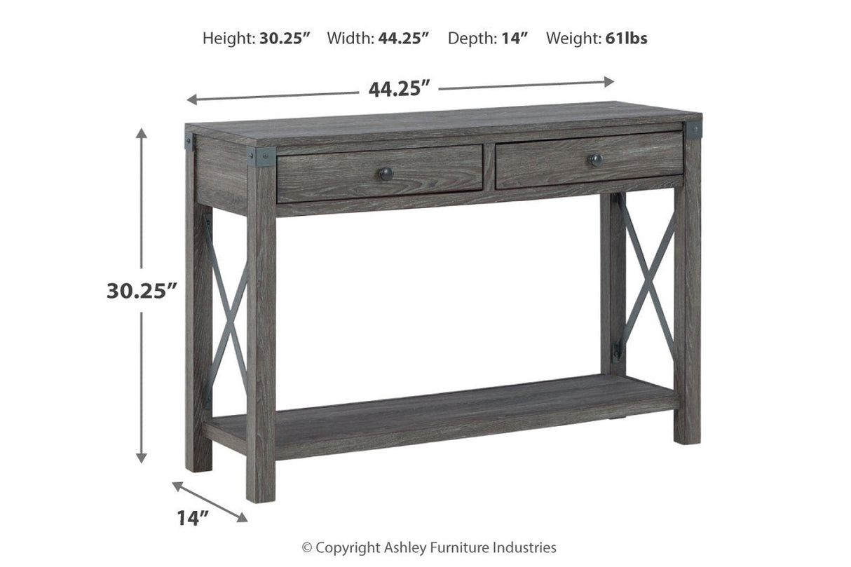 Freedan Grayish Brown Lift-top Coffee Table, 2 End Tables and Console