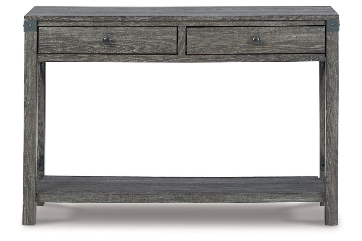 Freedan Grayish Brown Lift-top Coffee Table, 2 End Tables and Console