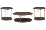 Brazburn Dark Brown/Gold Finish Coffee Table and 2 End Tables