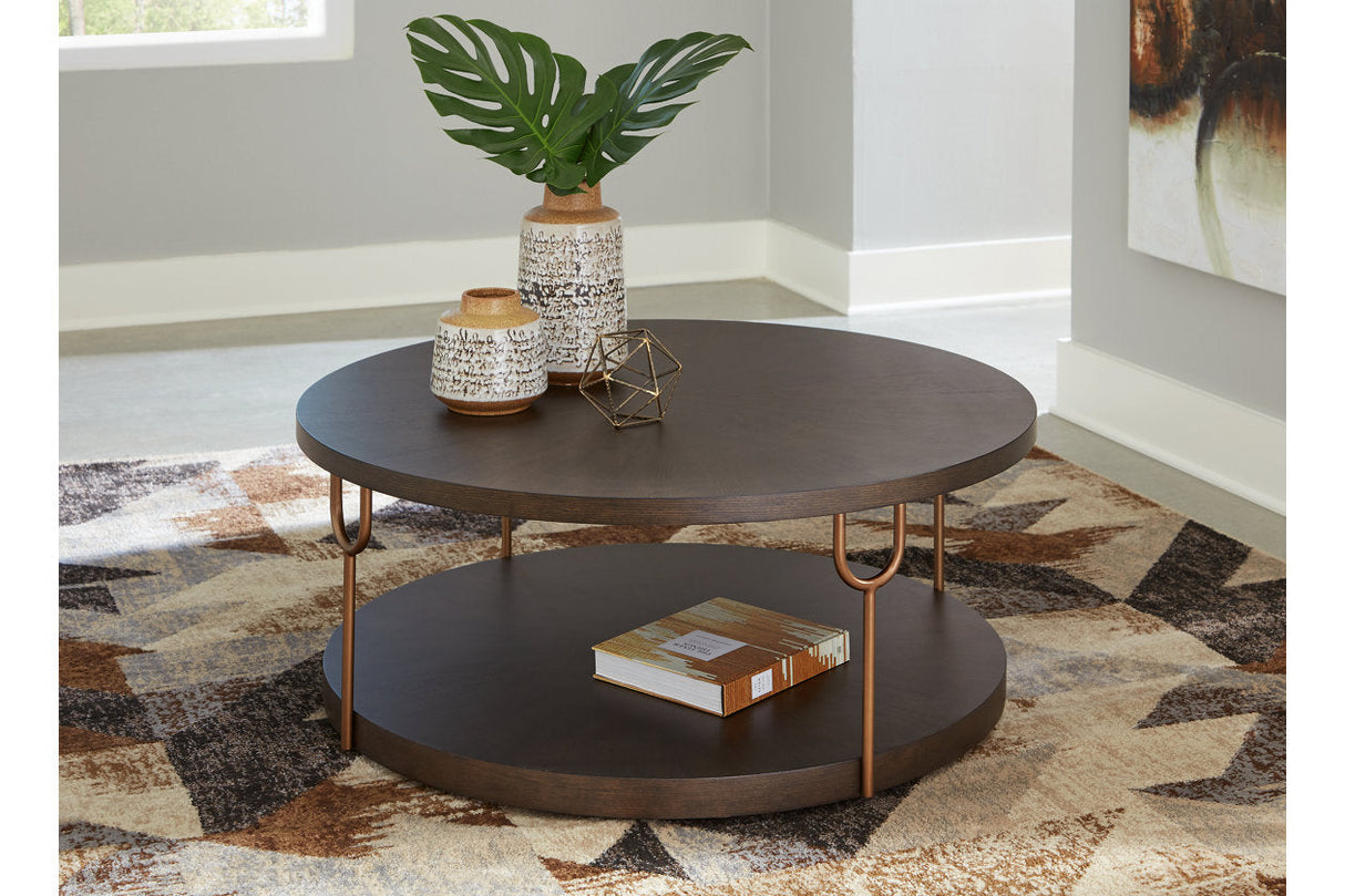 Brazburn Dark Brown/Gold Finish Coffee Table and 2 End Tables