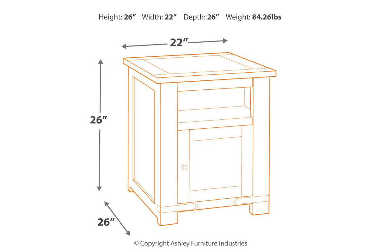 Budmore Brown End Table with USB Ports & Outlets