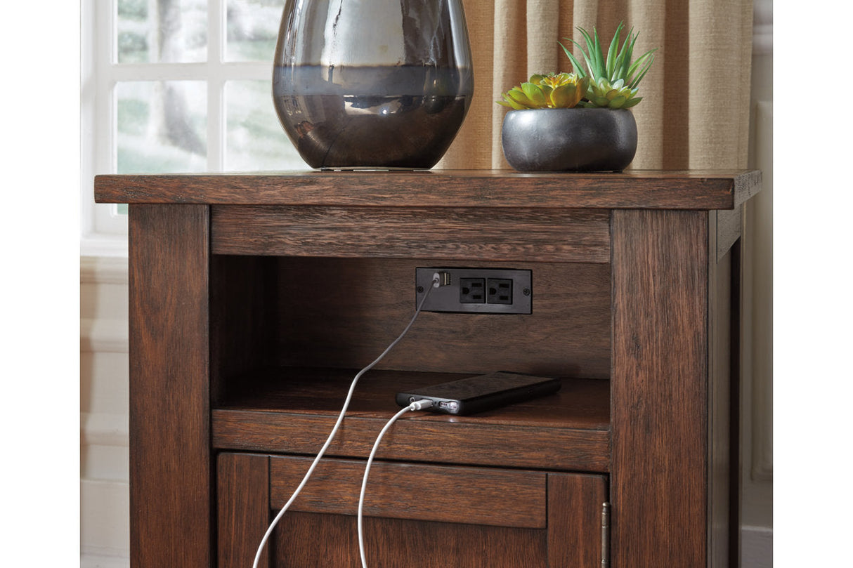 Budmore Brown End Table with USB Ports & Outlets