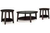 Celamar Dark Brown Coffee Table and 2 End Tables