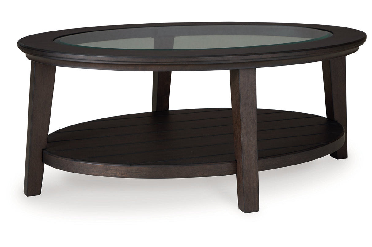 Celamar Dark Brown Coffee Table and 2 End Tables