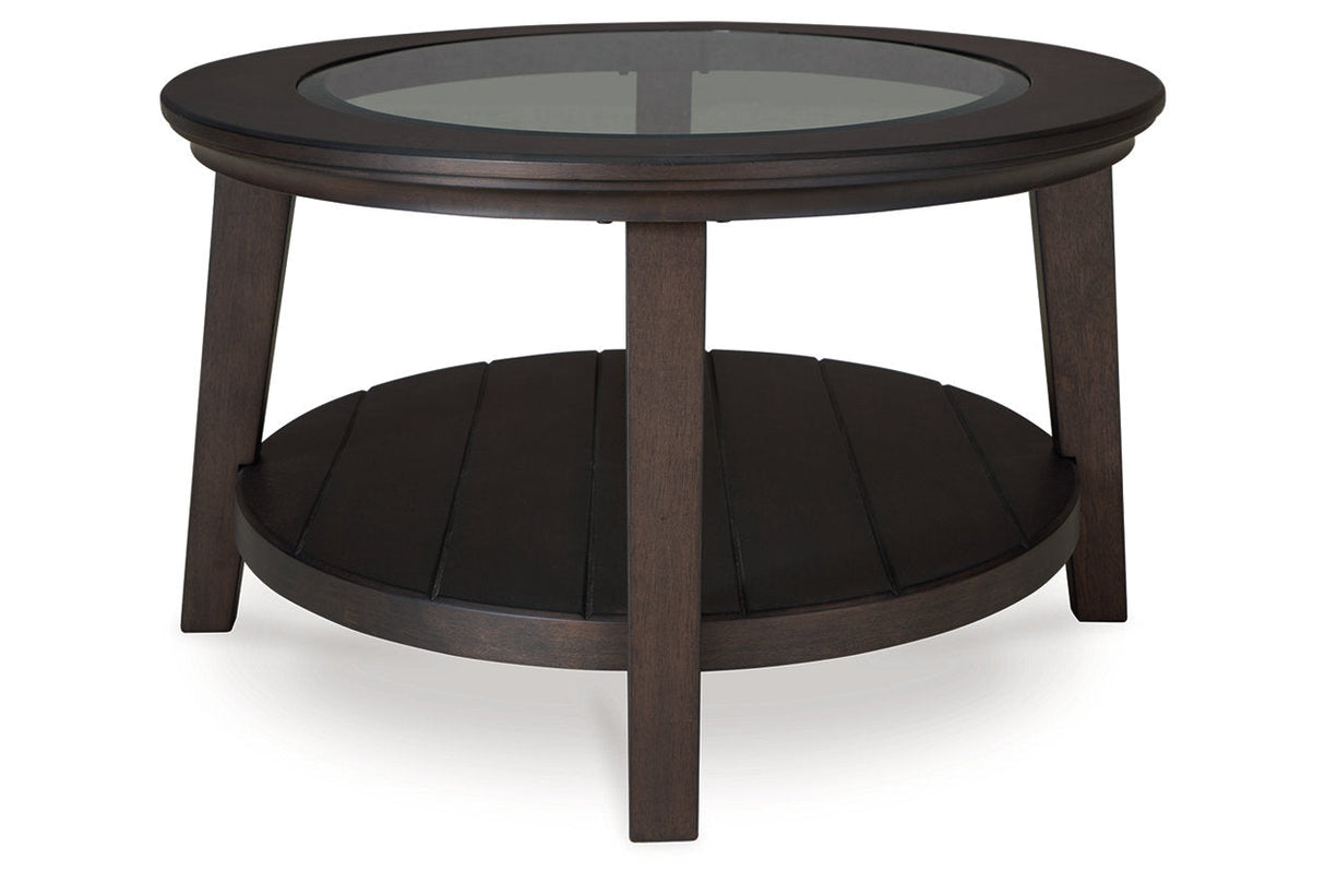 Celamar Dark Brown Coffee Table and 2 End Tables