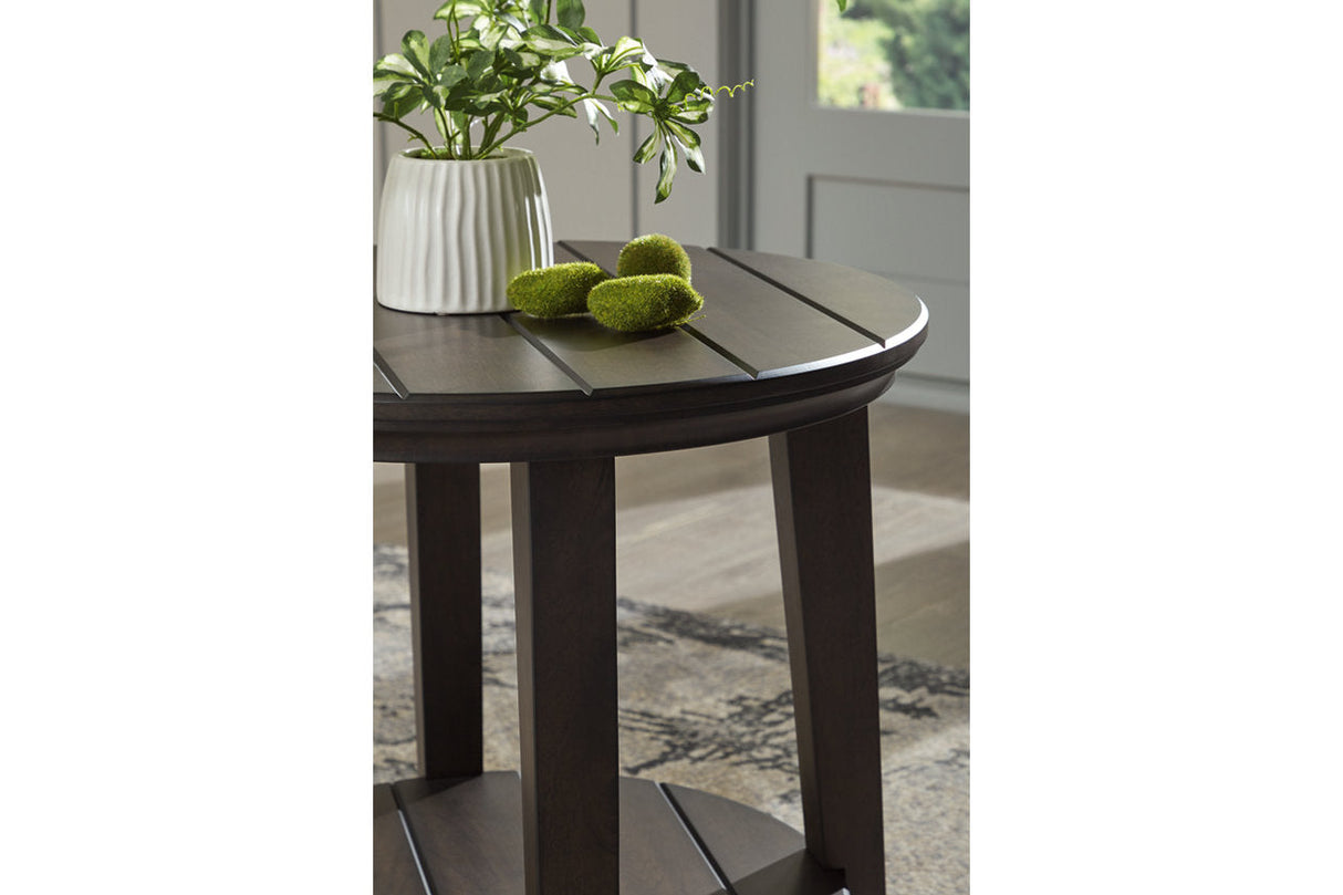 Celamar Dark Brown Coffee Table and 2 End Tables