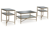 Cloverty Aged Gold Finish Coffee Table and 2 End Tables