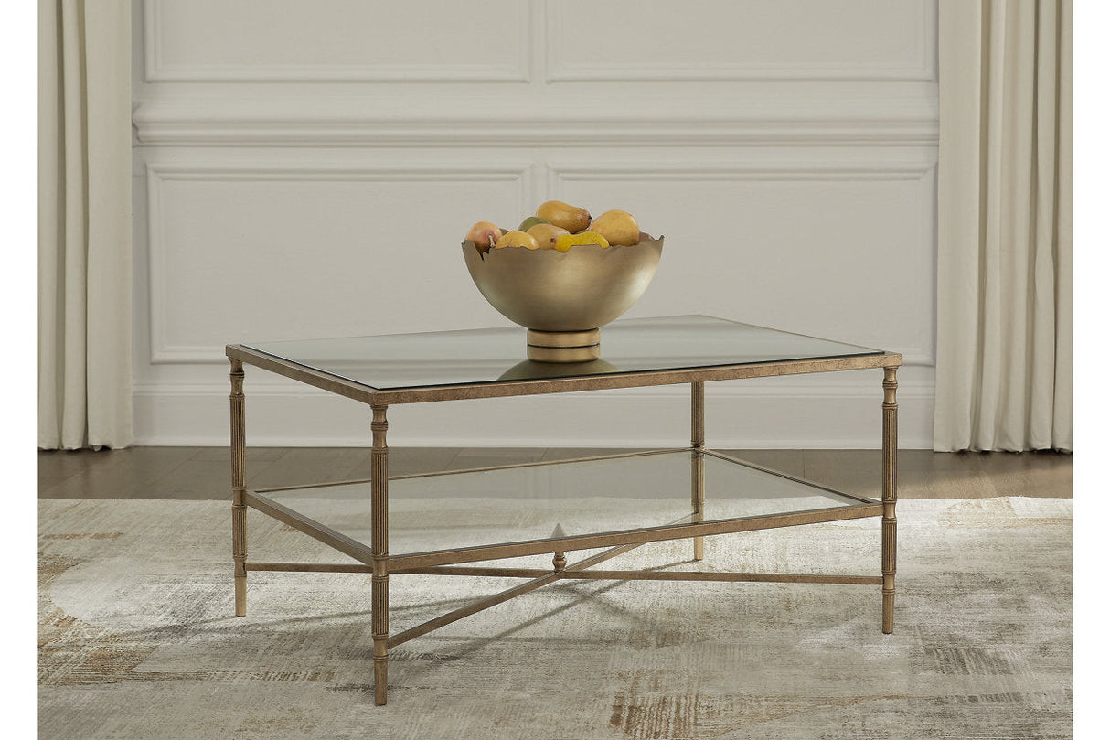 Cloverty Aged Gold Finish Coffee Table and 2 End Tables