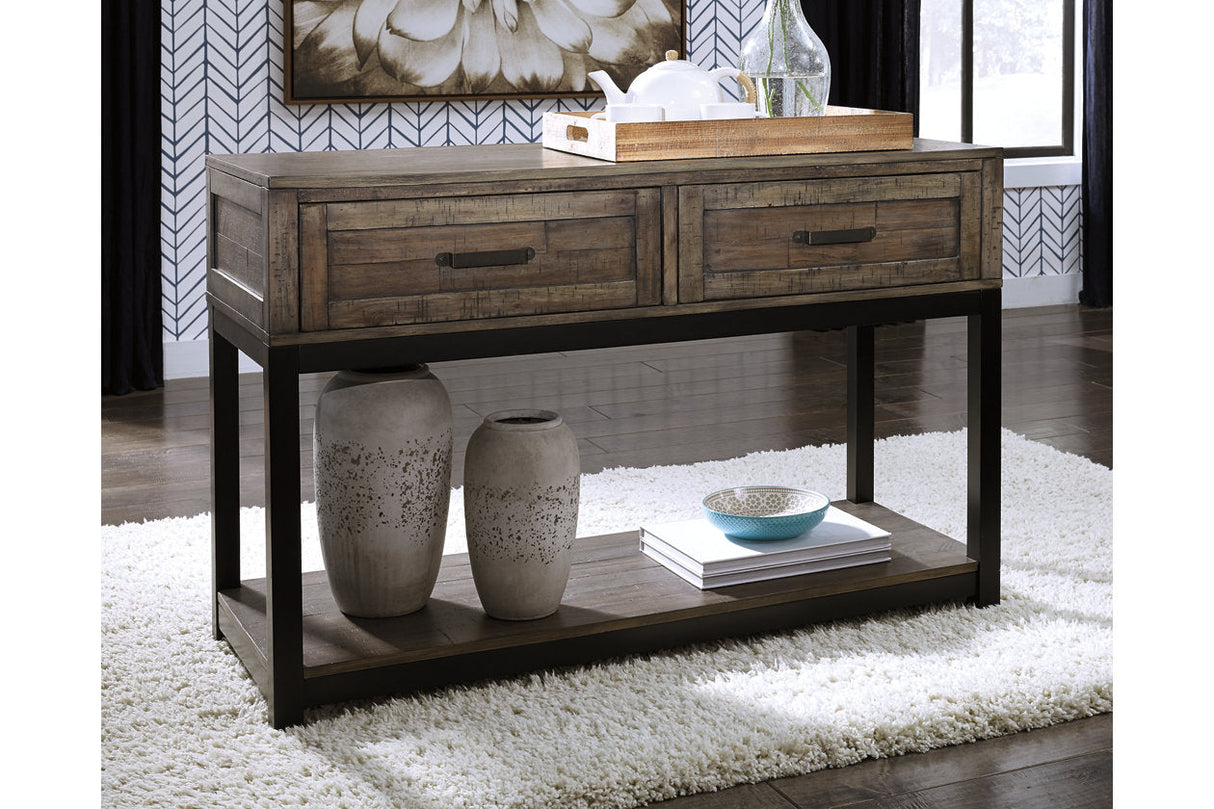 Johurst Grayish Brown Sofa/Console Table