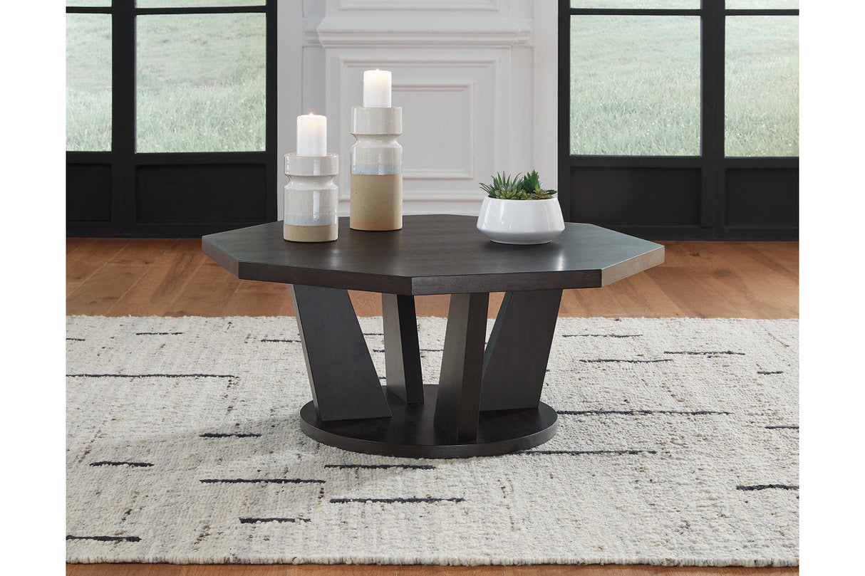 Chasinfield Dark Brown Coffee Table and 2 End Tables