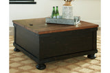 Valebeck Black/Brown Coffee Table with Lift Top