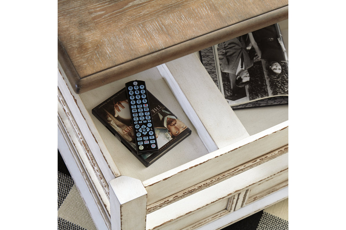 Realyn White/Brown Coffee Table with Lift Top