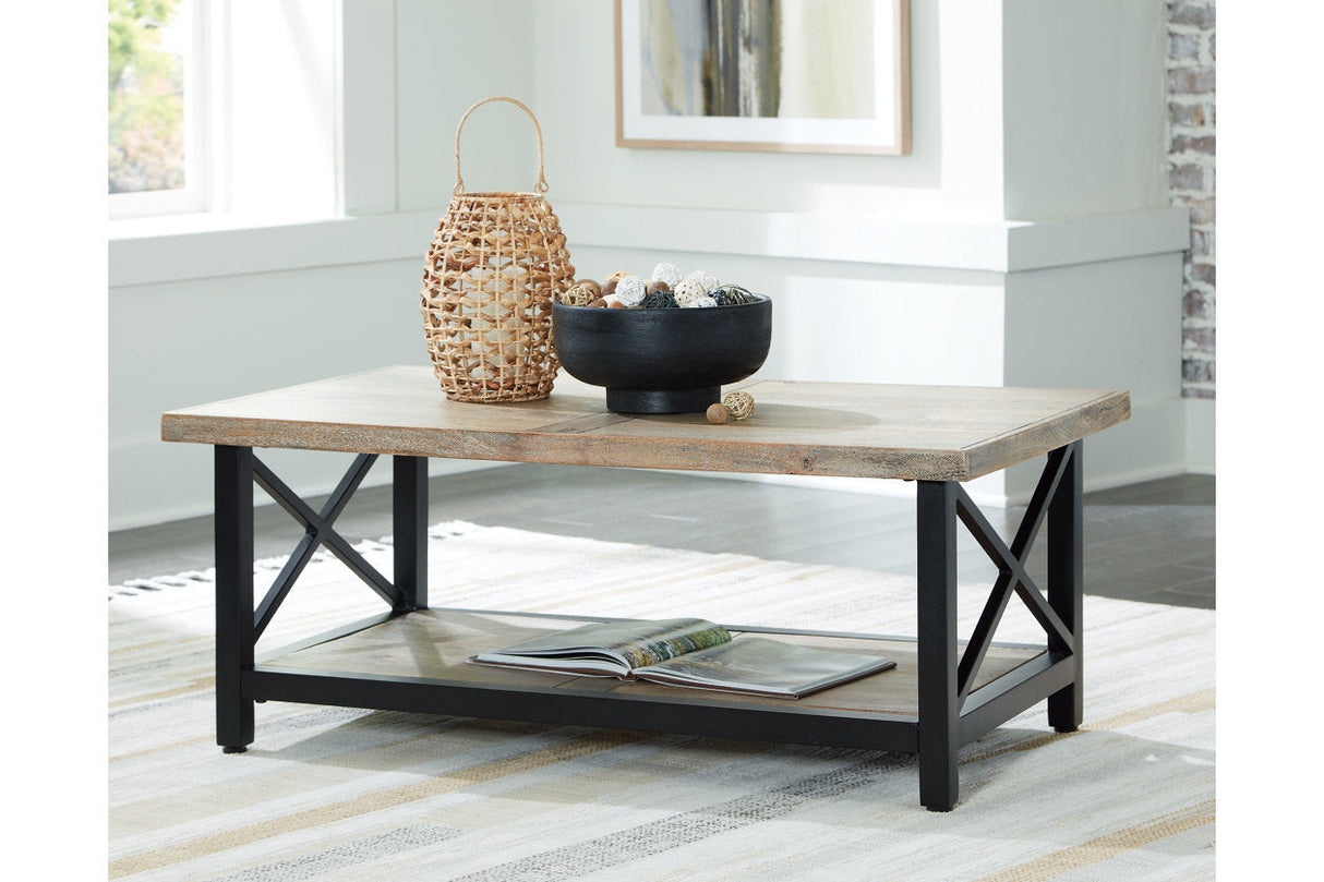 Bristenfort Brown/Black Coffee Table and 2 End Tables