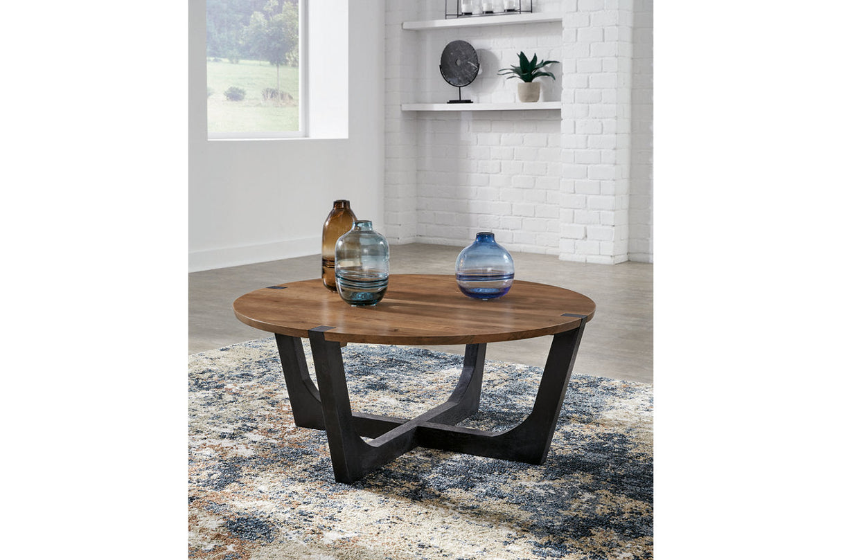 Hanneforth Brown/Black Coffee Table and 2 End Tables