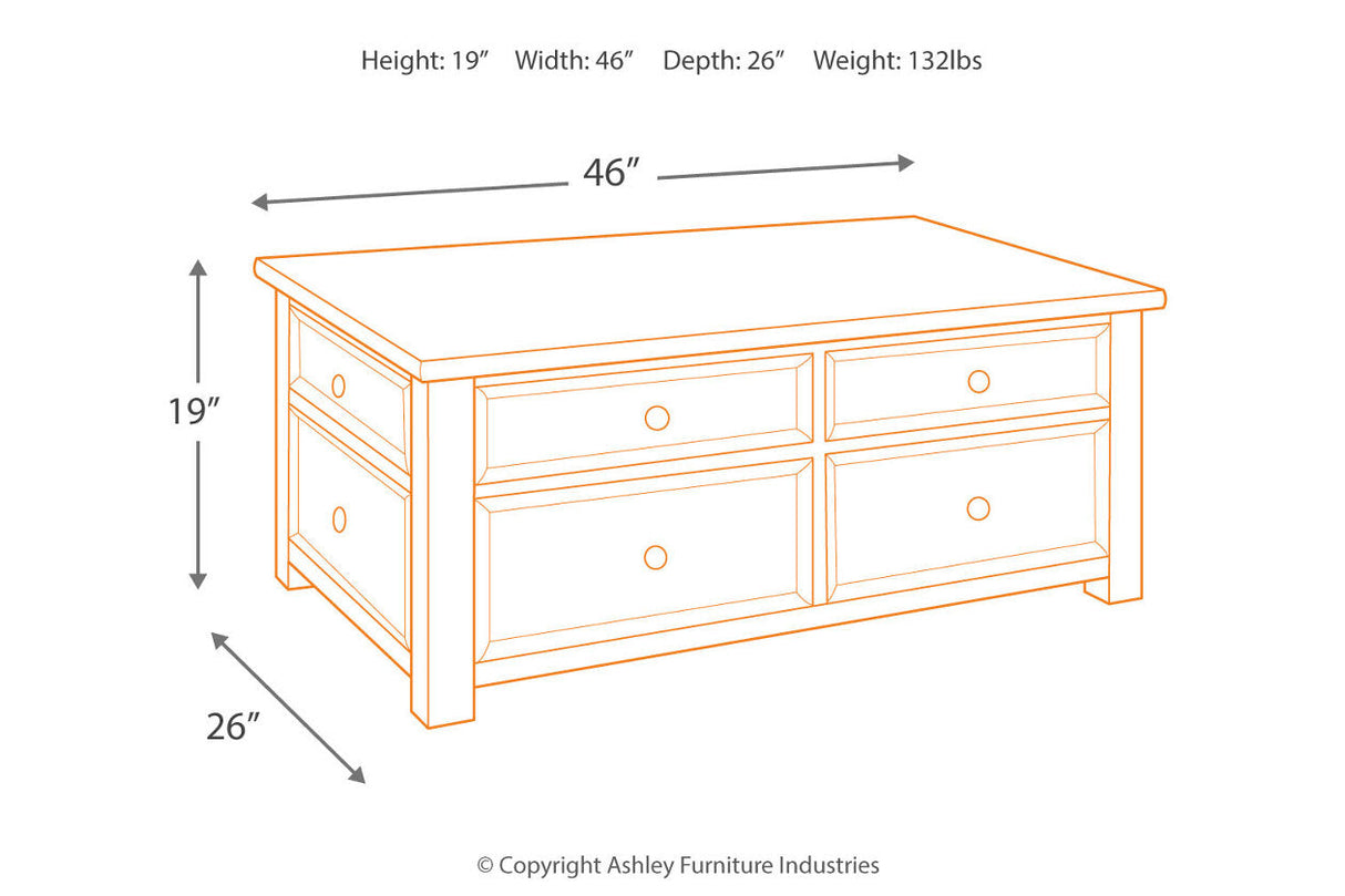 Tyler Creek Grayish Brown/Black Coffee Table with Lift Top