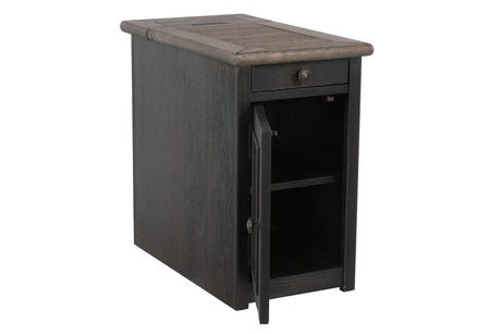 Tyler Creek Grayish Brown/Black Chairside End Table with USB Ports & Outlets