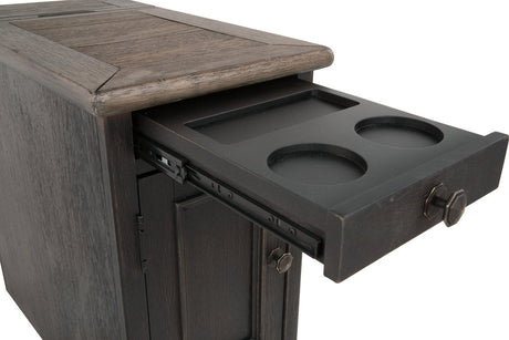 Tyler Creek Grayish Brown/Black Chairside End Table with USB Ports & Outlets