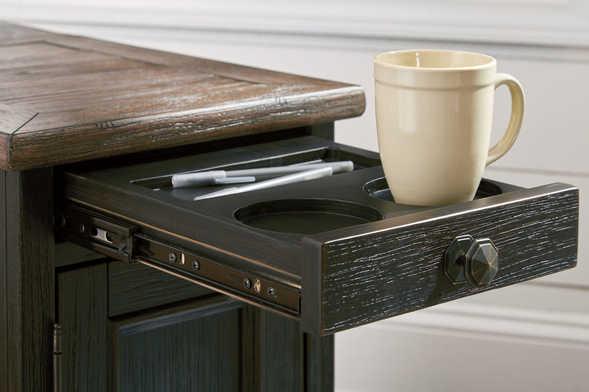 Tyler Creek Grayish Brown/Black Chairside End Table with USB Ports & Outlets