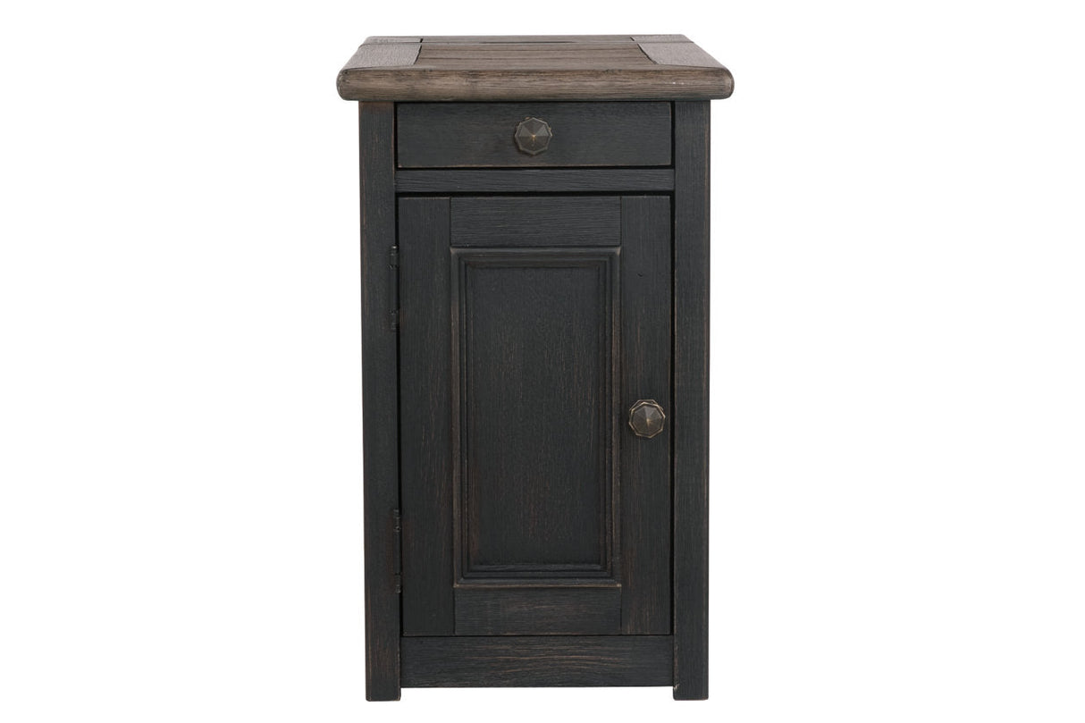 Tyler Creek Grayish Brown/Black Chairside End Table with USB Ports & Outlets