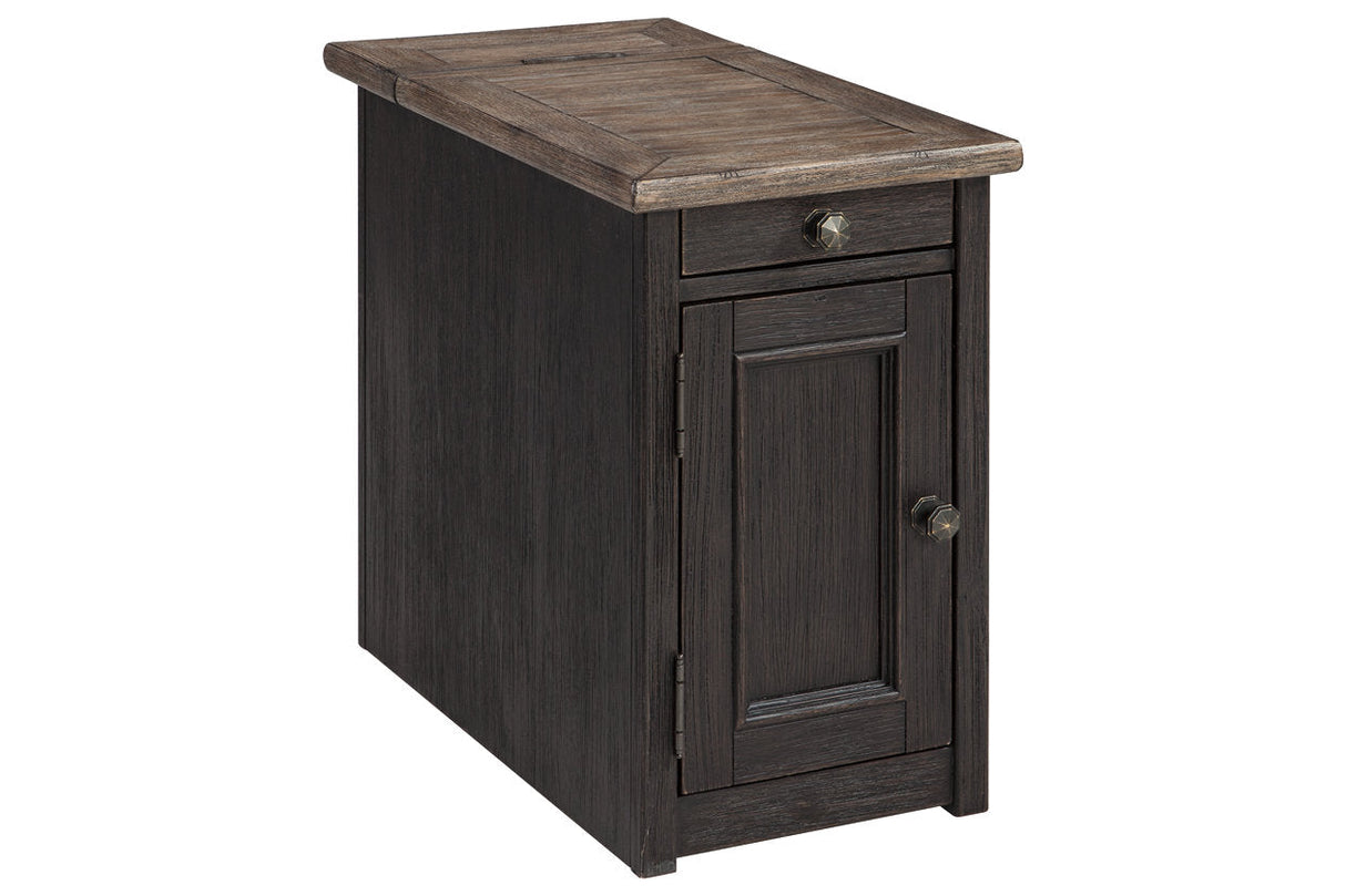 Tyler Creek Grayish Brown/Black Chairside End Table with USB Ports & Outlets