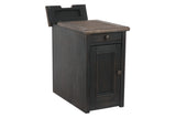 Tyler Creek Grayish Brown/Black Chairside End Table with USB Ports & Outlets