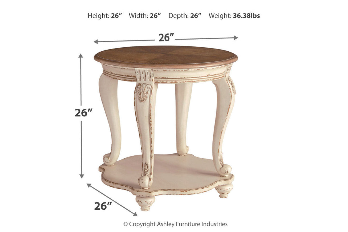 Realyn White/Brown Coffee Table and 2 End Tables