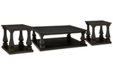 Wellturn Black Coffee Table and 2 End Tables