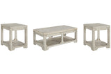 Fregine Whitewash Coffee Table and 2 End Tables