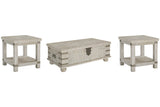 Carynhurst White Wash Gray Coffee Table and 2 End Tables