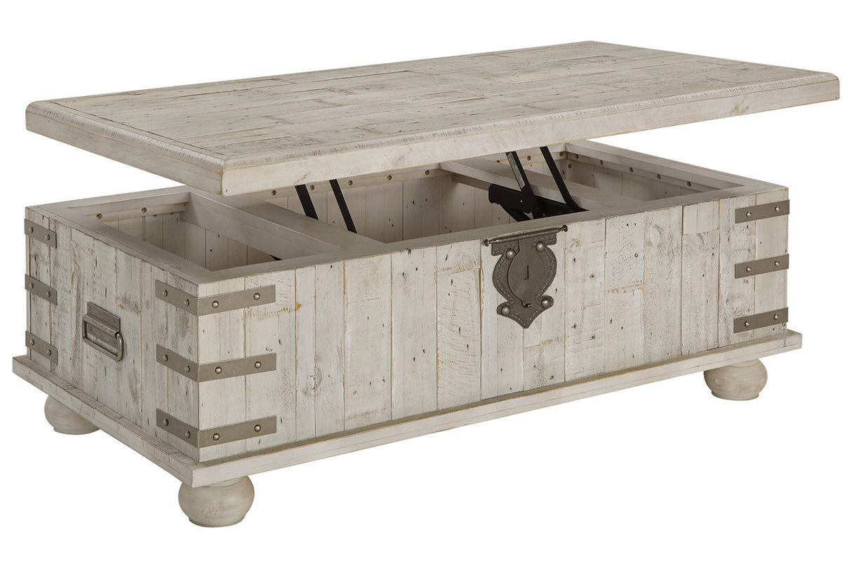 Carynhurst White Wash Gray Coffee Table with Lift Top