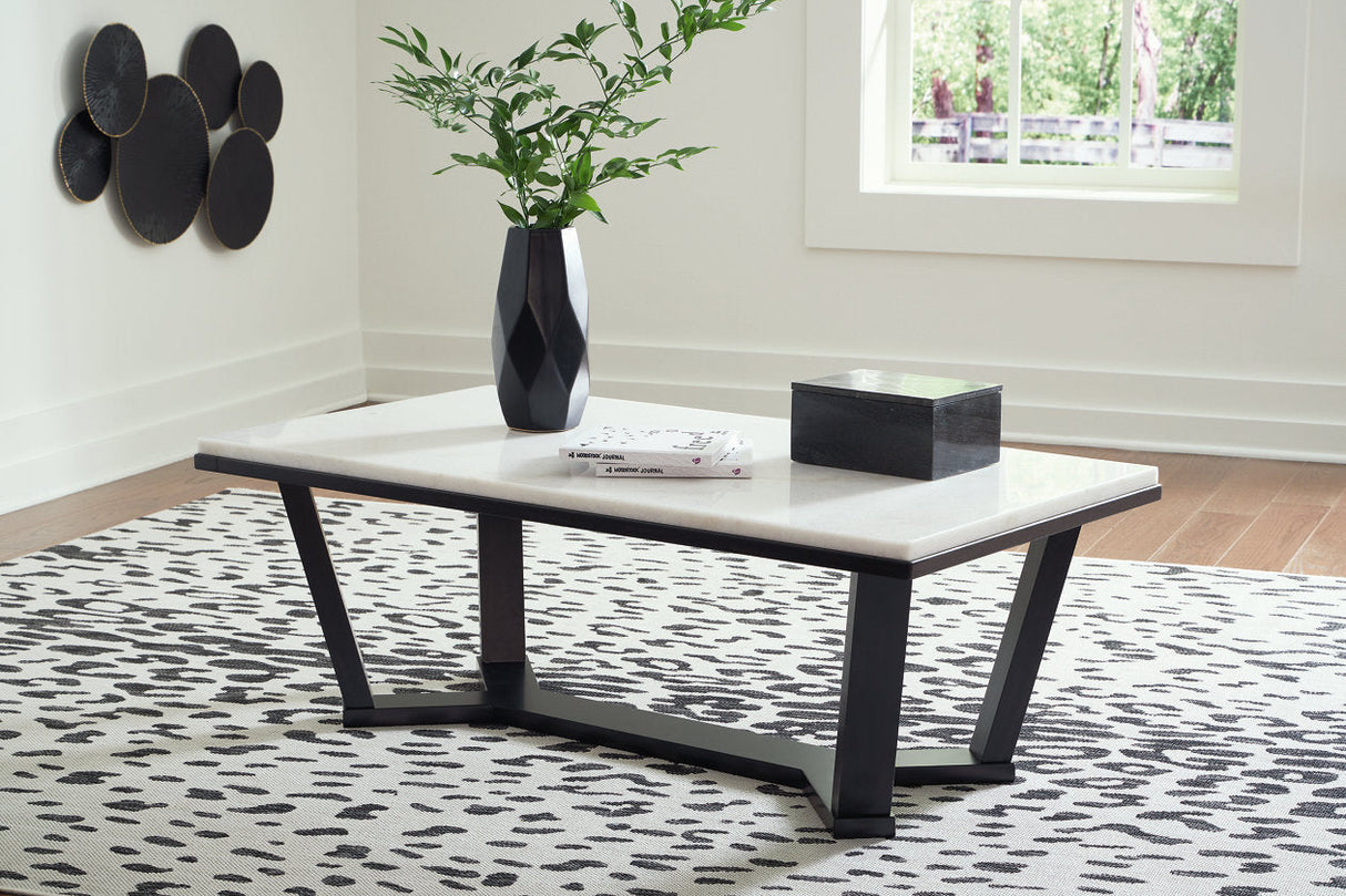 Fostead White/Espresso Coffee Table and 2 Ends