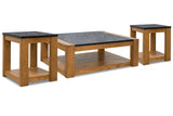 Quentina Light Brown/Black Lift-top Coffee Table and 2 End Tables