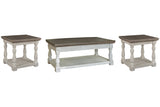 Havalance Gray/White Lift-Top Coffee Table and 2 Ends