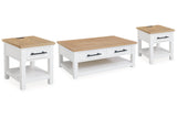 Ashbryn White/Natural Coffee Table and 2 End Tables