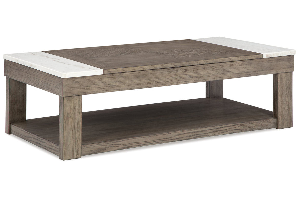 Loyaska Grayish Brown/White Lift-top Coffee Table and 2 End Tables