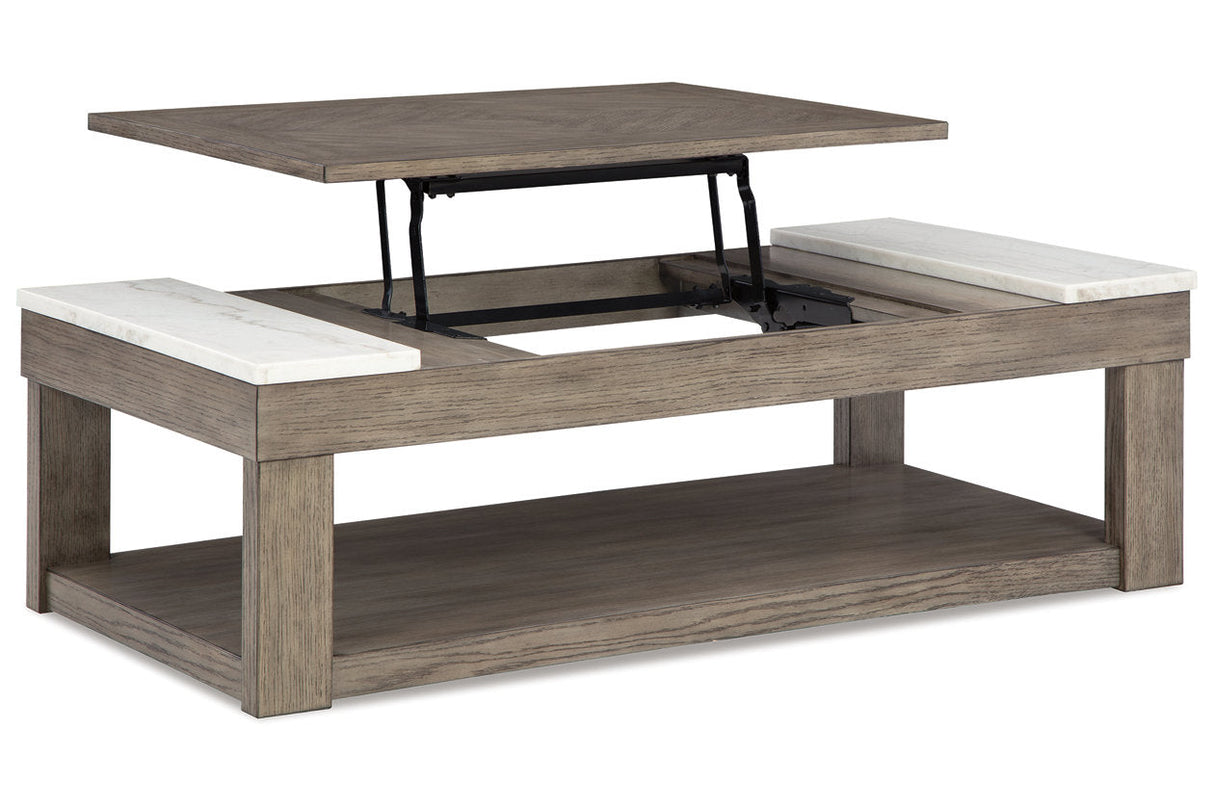 Loyaska Grayish Brown/White Lift-top Coffee Table and 2 End Tables