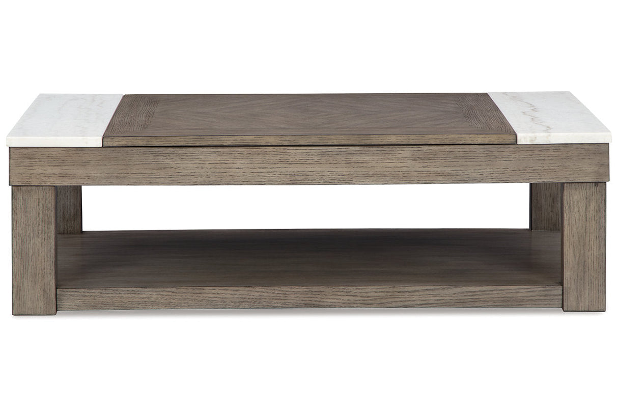 Loyaska Grayish Brown/White Lift-top Coffee Table and 2 End Tables