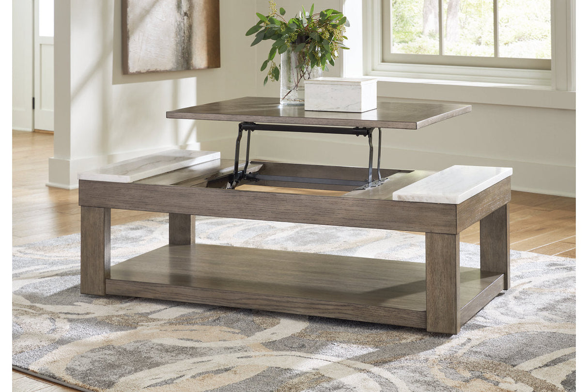 Loyaska Grayish Brown/White Lift-top Coffee Table and 2 End Tables