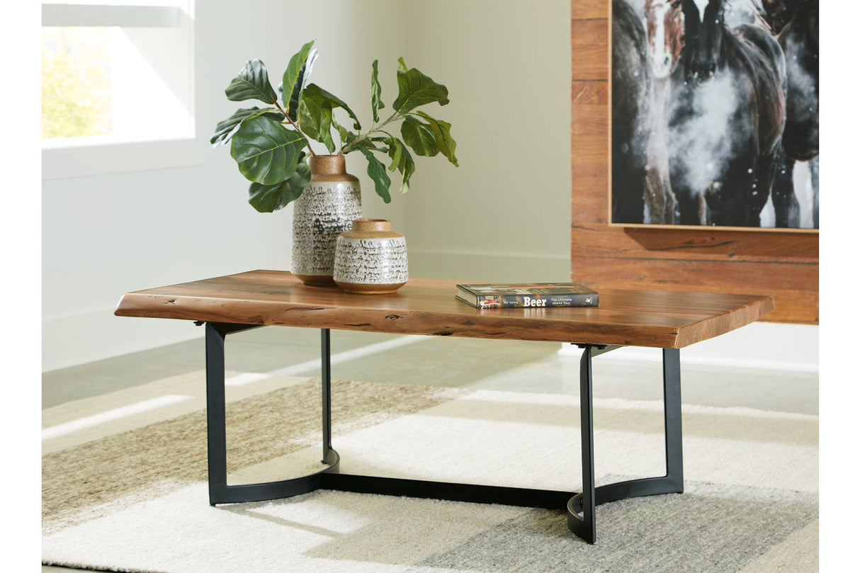 Fortmaine Brown/Black Coffee Table and 2 End Tables