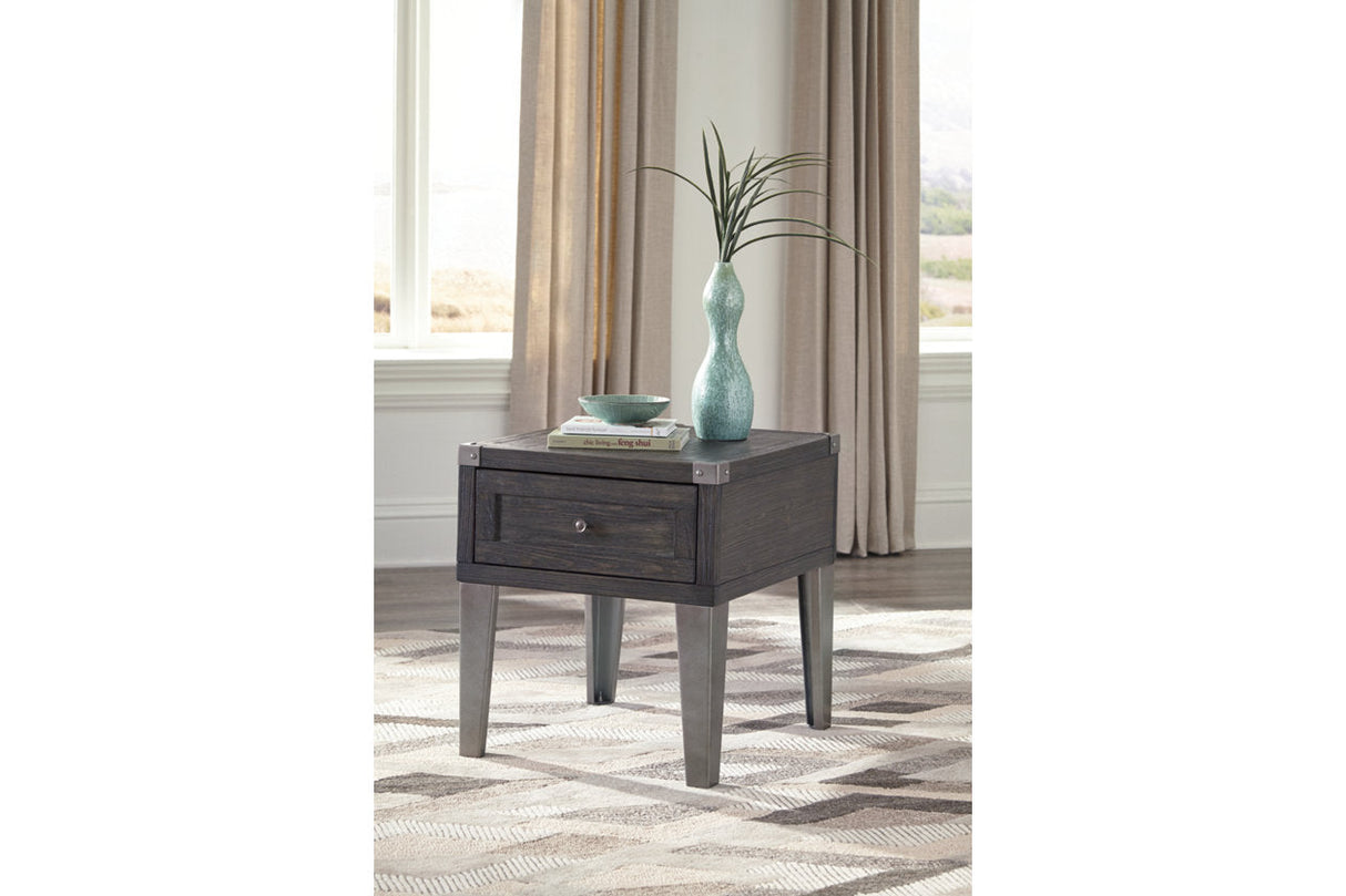 Todoe Dark Gray End Table with USB Ports & Outlets