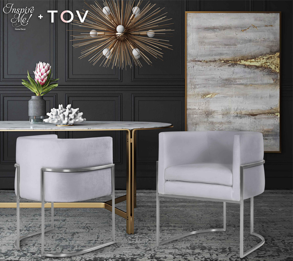 Giselle Velvet Dining Chair with Silver Base by Inspire Me! Home Decor by TOV Furniture at Eve Furniture
